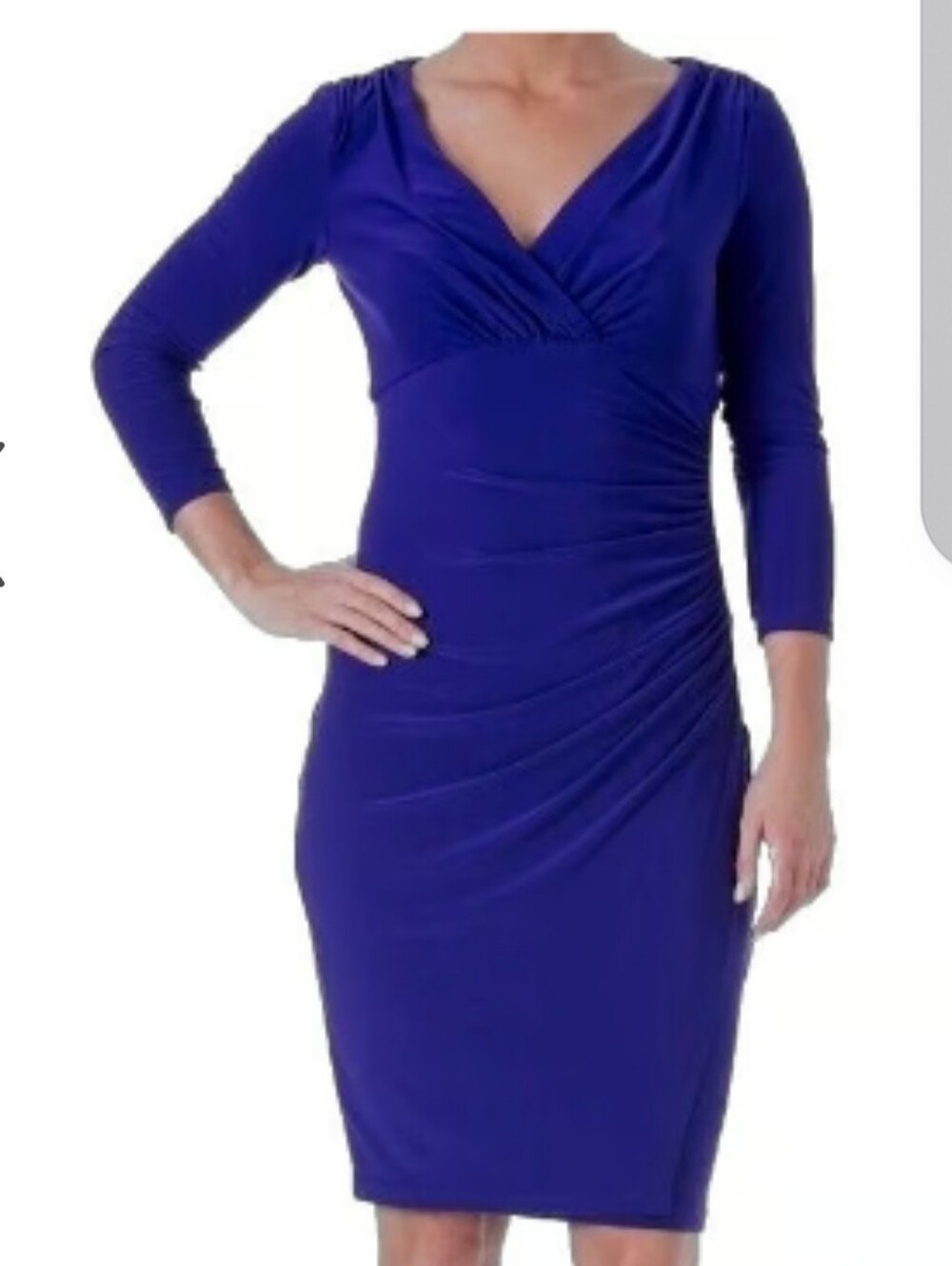 Lauren Ralph Lauren Royal Blue V-Neck Ruched Sheath Dress